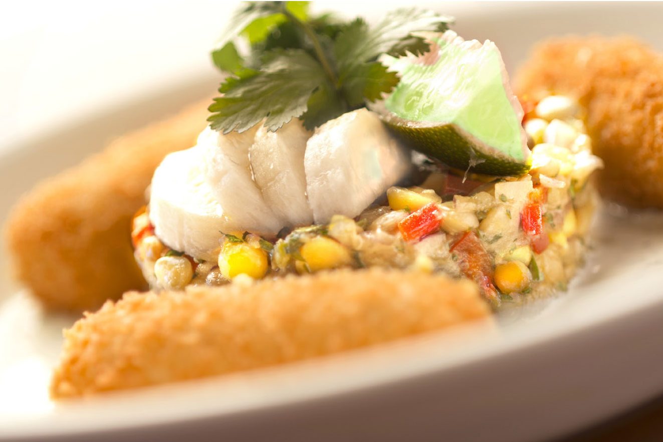 Lobster Croquetas with Banana Lentil Salad & Horseradish Cream