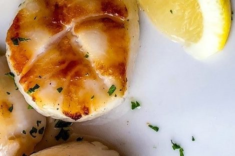 Carnival Broiled Sea Scallop and Truffled Risotto with Citrus Gremolata